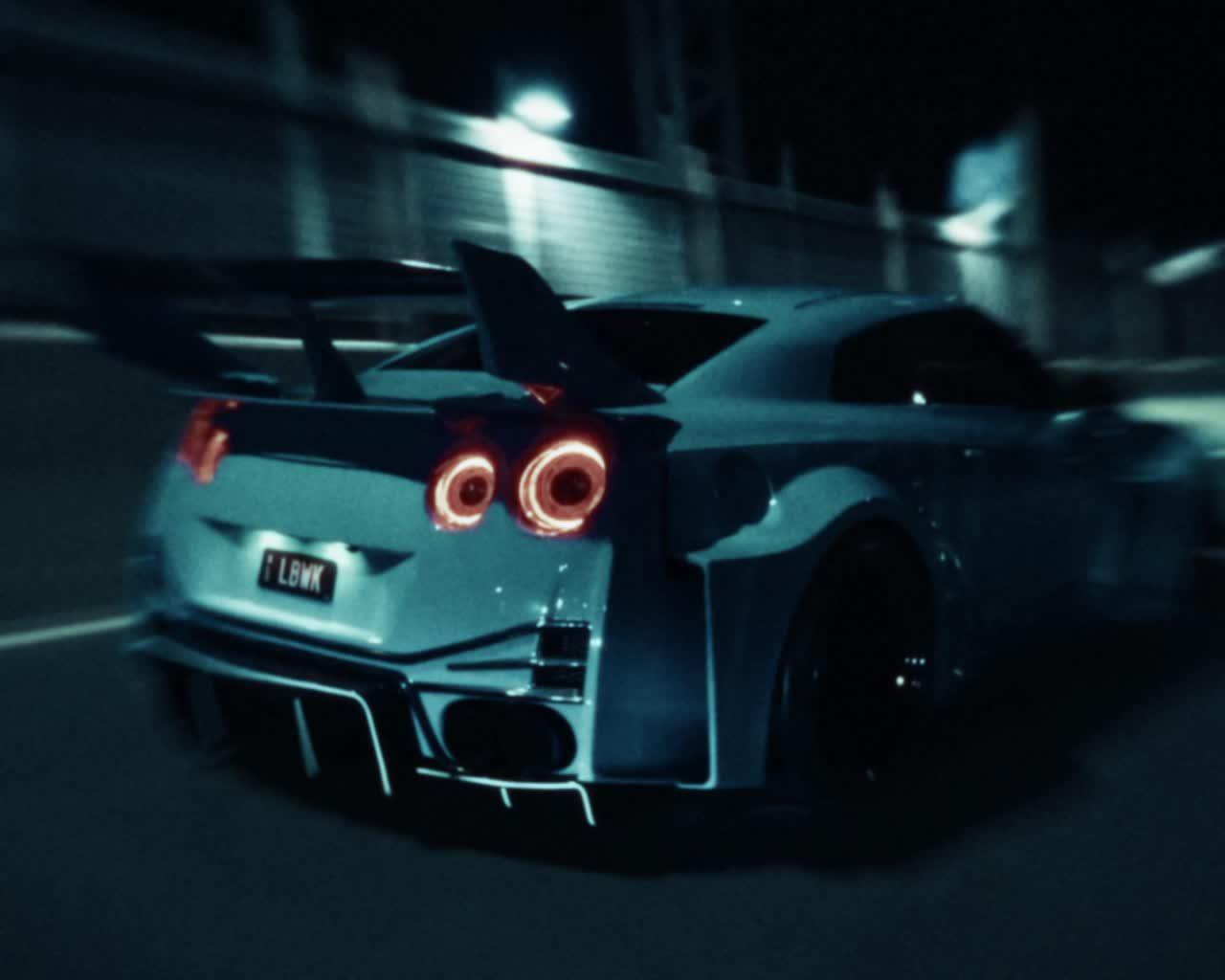Clubhouse 333 — widebody GT-R at night